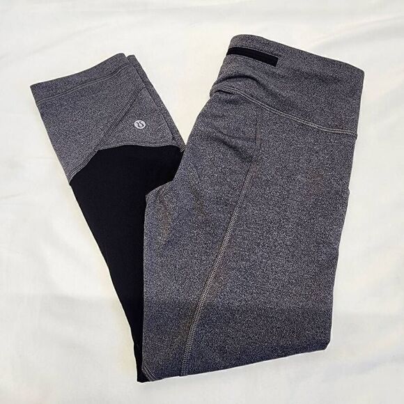 LULULEMON Pace Rival Crop 22” Heathered Black/Black Size 4 D12 - Picture 6 of 13